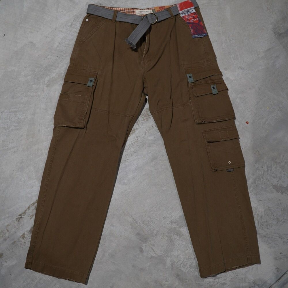 Y2K Plugg Drifter Cargo Pants Mens 36x32 NWT Copper Brown Belted Utility Baggy
